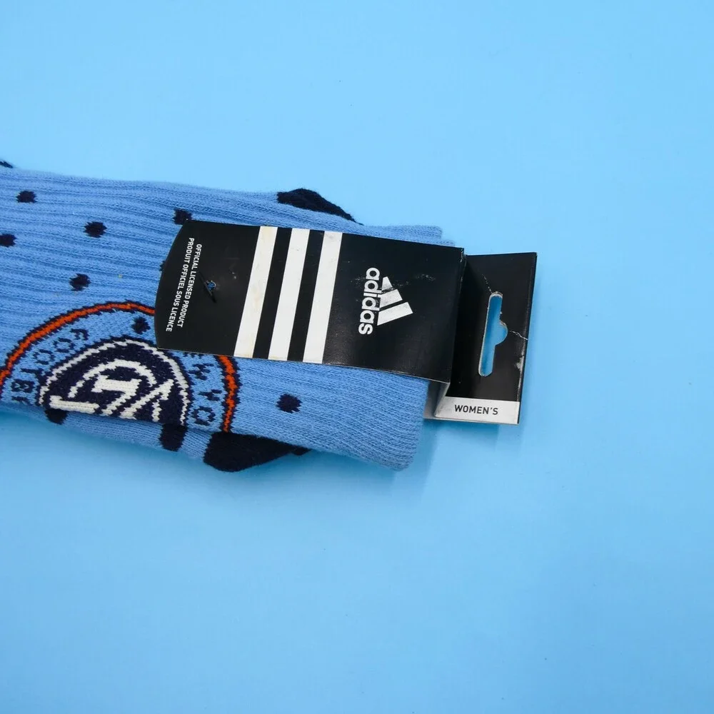 NYCFC Crew Socks Womens One Size Adidas Blue Spotted Soccer Mid Y2K New‎ York FC